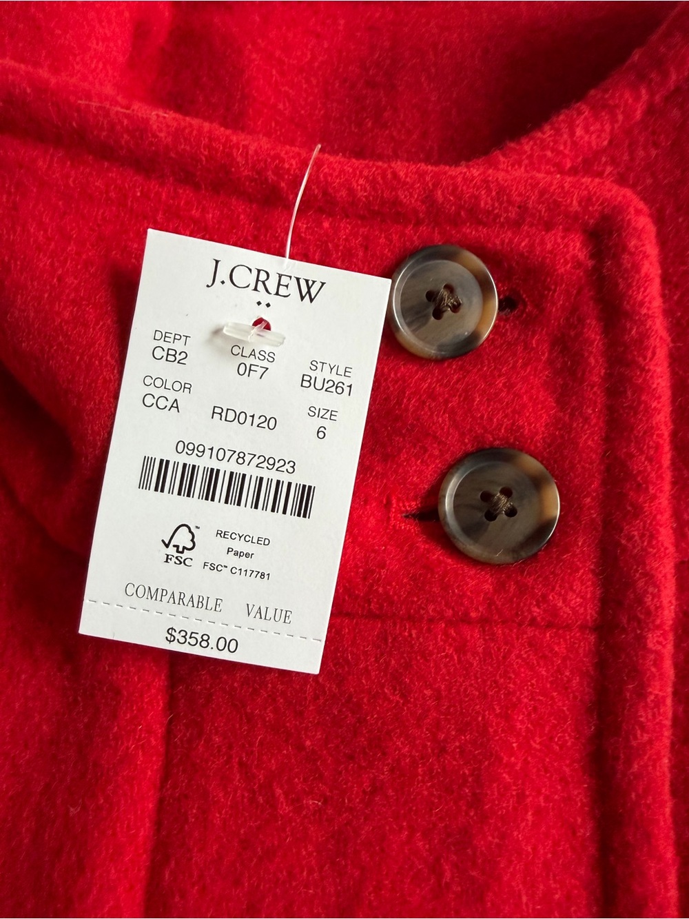 J.Crew Factory City Coat with Button Neck in Classic Cardinal Red - Picture 5 of 10
